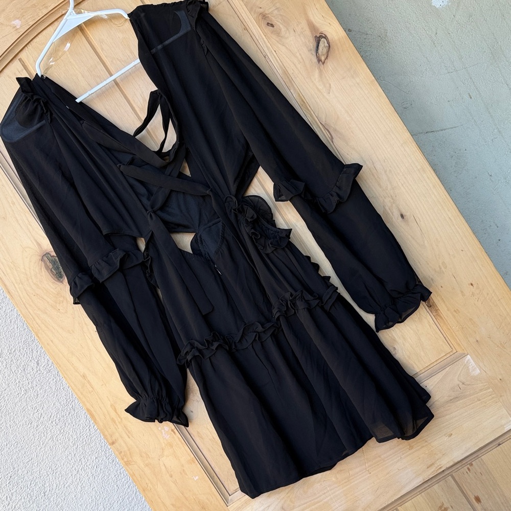Black Ruffled Mini Dress - Picture 9 of 11